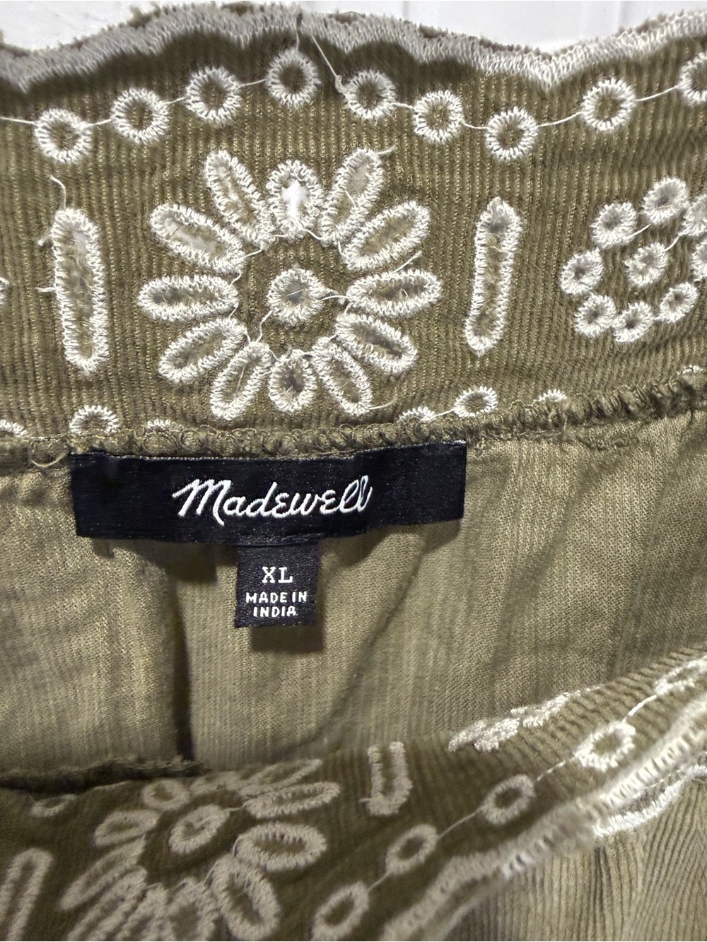 Madewell Embroidered Corduroy Square Neck Mini Dress Women’s XL Olive Gr - Picture 14 of 15